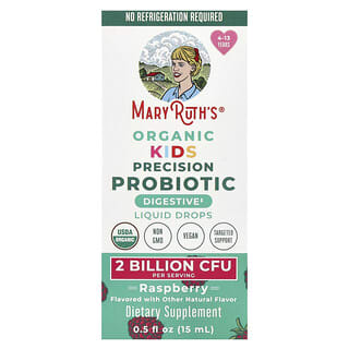 MaryRuth's, Organic Kids Precision Probiotic, Liquid Drops, 4-13 Years, Raspberry, 2 Billion CFU , 0.5 fl oz (15 ml)