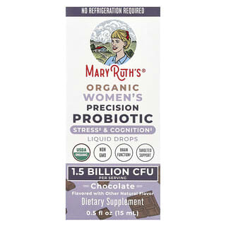 MaryRuth's, Probiótico de precisión orgánico para mujeres, Gotas líquidas, Chocolate, 1500 millones de UFC, 15 ml (0,5 oz. líq.)
