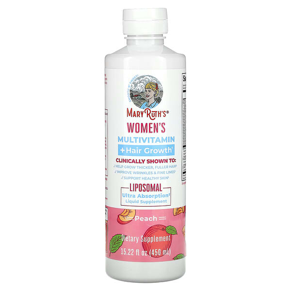 MaryRuth's, Women's Multivitamin + Hair Growth, Peach, 15.22 fl oz (450 ml)