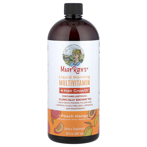 MaryRuth's Liquid Morning Multivitamin + Hair Growth, Peach Mango, 30 fl oz (887 ml)