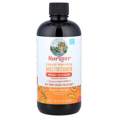 MaryRuth's, Liquid Morning Multivitamin + Hair Growth, Peach Mango, 450 ml (15.22 fl oz)