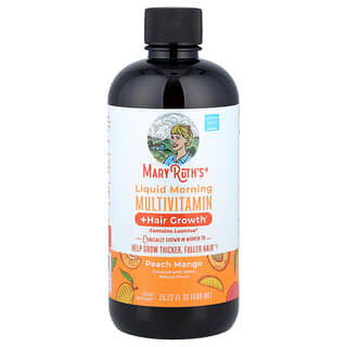 MaryRuth's, Multivitamines liquides pour le matin + Croissance des cheveux, Pêche et mangue, 450 ml