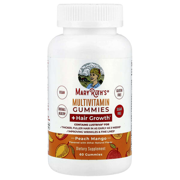 MaryRuth's Multivitamin Gummies + Hair Growth, Peach Mango, 60 Gummies