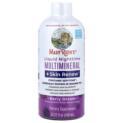 MaryRuth's, Liquid Nighttime Multi-Mineral + Skin Renewal, Berry Dream, 15.22 fl oz (450 ml)