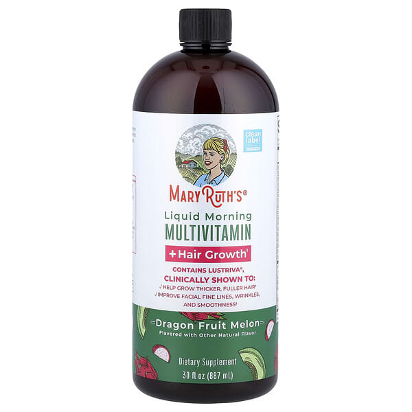 MaryRuth's Liquid Morning Multivitamin + Hair Growth, Dragon Fruit Melon, 30 fl oz (887 ml)