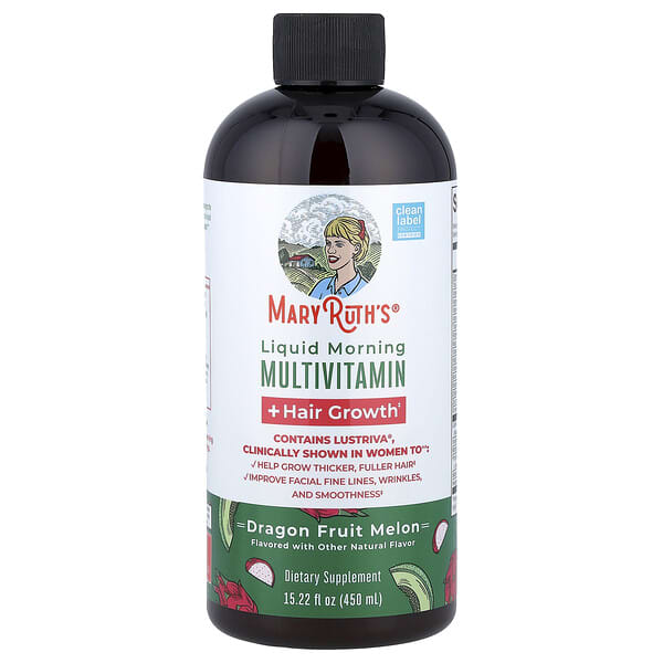 MaryRuth's Liquid Morning Multivitamin + Hair Growth, Dragon Fruit Melon, 15.22 fl oz (450 ml)