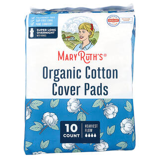 MaryRuth's, Biologische katoenen inlegkruisjes, extra lang voor de nacht met vleugels, voor de zwaarste menstruatie, 10 stuks