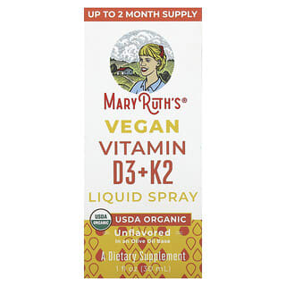 MaryRuth's, Spray vegano con vitaminas D3 y K2 líquidas, Sin sabor, 30 ml (1 oz. líq.)