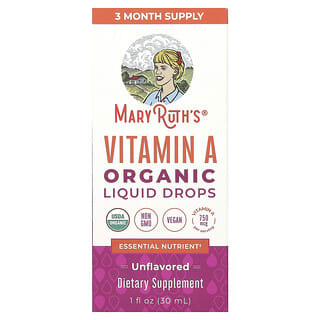 MaryRuth's, Gotas de vitamina A orgánica líquida, Sin sabor, 750 mcg, 30 ml (1 oz. líq.)