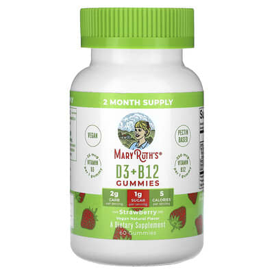 MaryRuth's, D3 + B12 Gummies, Strawberry Flavor, 60 Gummies