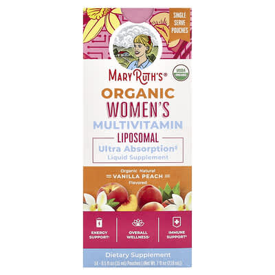 MaryRuth's, Organic Women's Liposomal Multivitamin, Vanilla Peach, 14 Bags, 0.5 fl oz (15 ml) Each