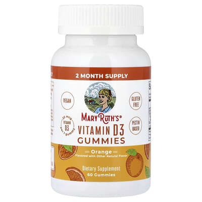 MaryRuth's, Vitamin D3 Gummies, Orange Flavor, 25 mcg, 60 Gummies