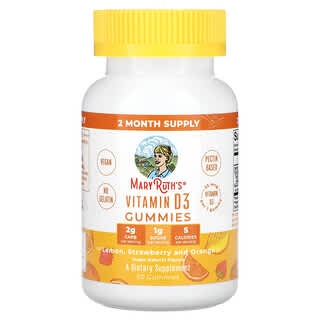 MaryRuth's, Gomitas de vitamina D3, Limón, fresa y naranja, 25 mcg, 60 gomitas