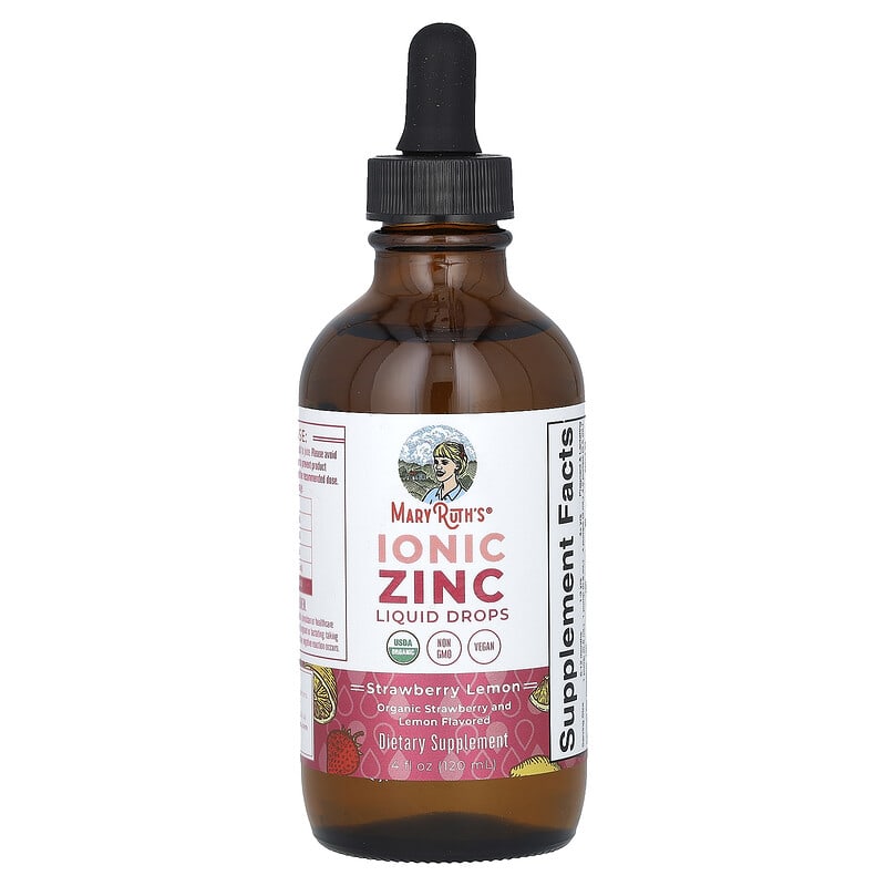 Organic Ionic Zinc Liquid Drops, Strawberry Lemon, 3 mg, 4 fl oz