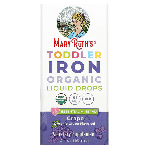 MaryRuth Organics‏, Toddler Iron Organic Liquid Drops, 1-3 Years, Grape, 2 fl oz (60 ml)