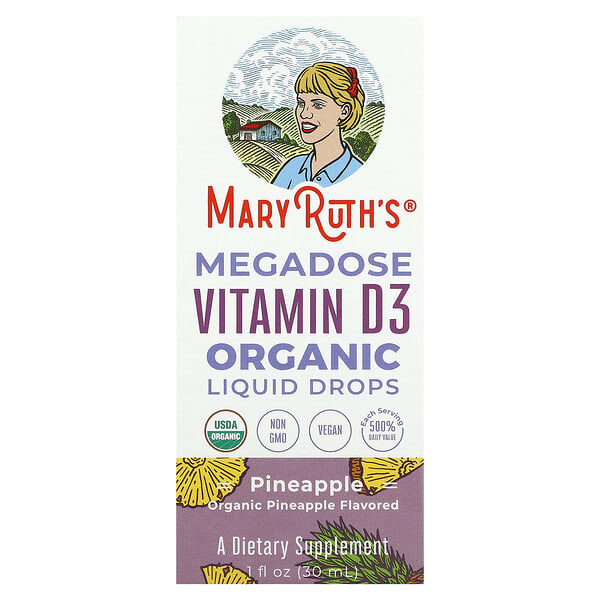 MaryRuth's, Megadose 維生素 D3 有機液體滴劑，菠蘿，1 液量盎司（30 毫升）