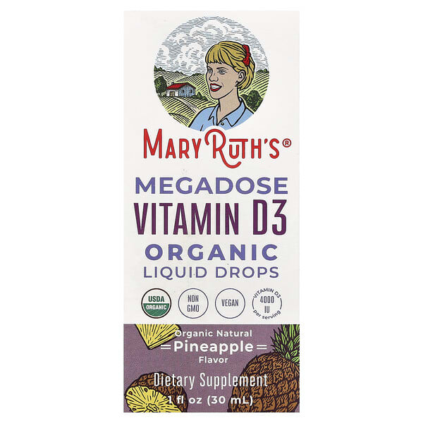 MaryRuth's, Megadose, Gotas líquidas orgánicas de vitamina D3, Piña, 100 mcg (4000 UI), 30 ml (1 oz. líq.)