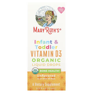 MaryRuth's, Vitamina D3 Orgânica para Bebês e Crianças Pequenas em Gotas, 6 Meses a 3 Anos, Sem Sabor, 15 ml (0,5 fl oz)