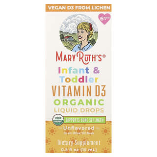 MaryRuth's, Gouttes liquides de vitamine D3 biologiques pour nourrissons et tout-petits, 6 mois à 3 ans, Non aromatisé, 15 ml