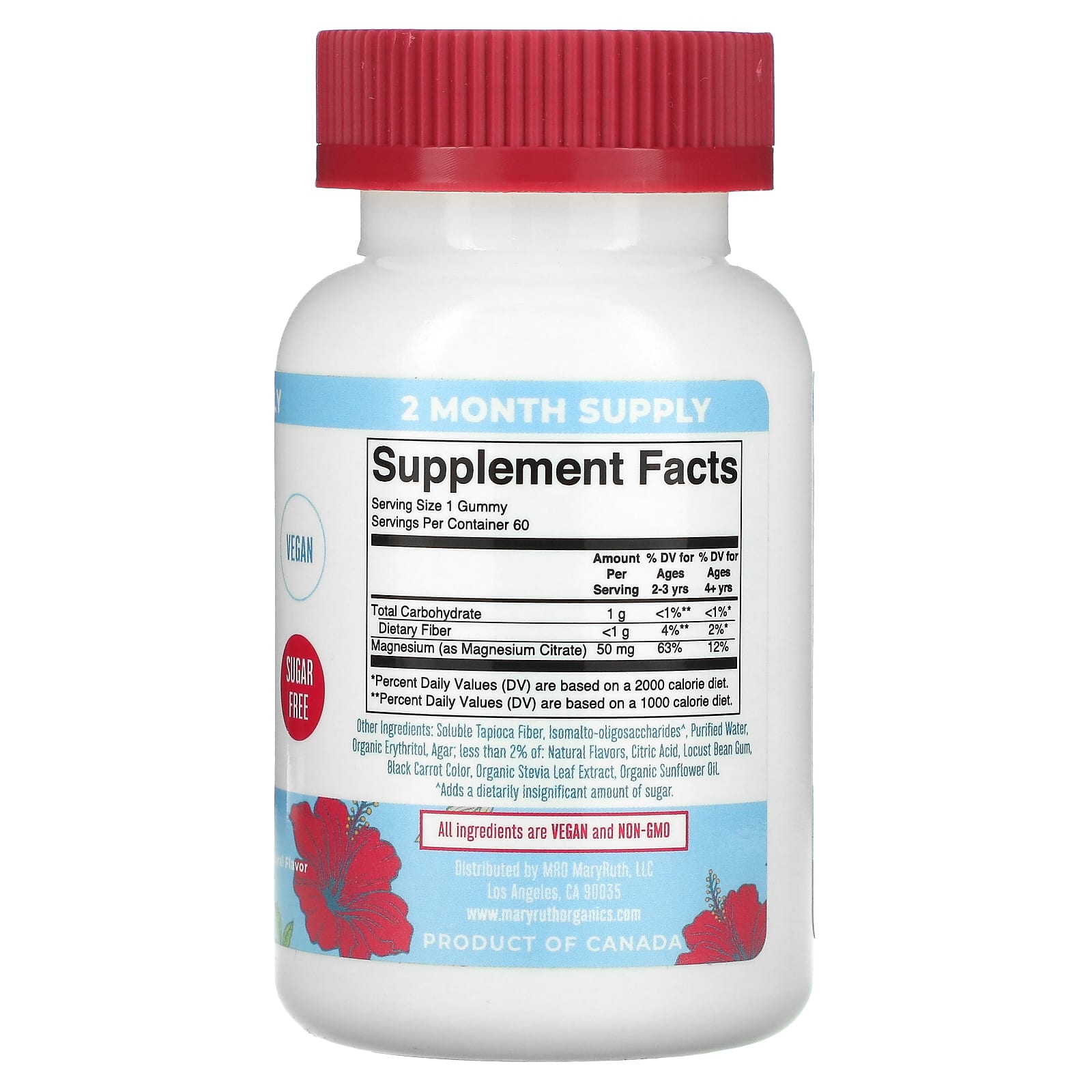 MaryRuth Organics, Kids Magnesium Calm Gummies, Hibiscus, 60 Gummies