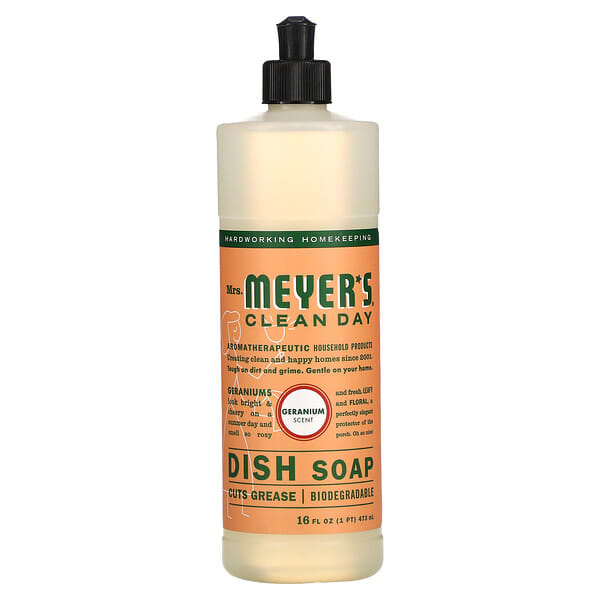 Mrs. Meyers Clean Day, 食器用洗剤、ゼラニウムの香り、16fl oz（473ml）