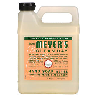 Mrs. Meyers Clean Day, Recambio de jabón líquido para manos, Perfume de geranio, 33 fl oz (975 ml)