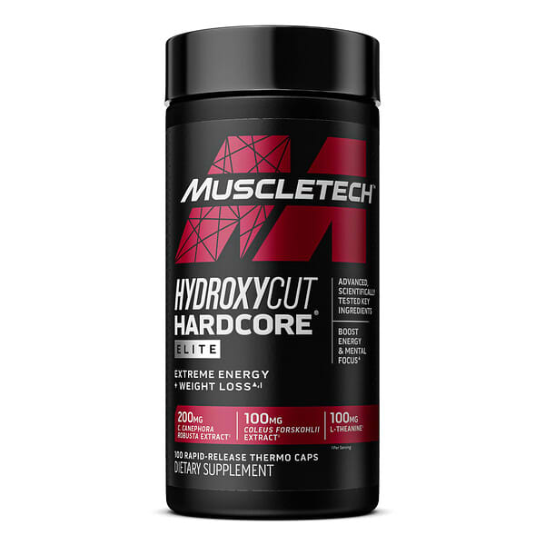 MuscleTech, Hydroxycut Hardcore Elite บรรจุแคปซูลเทอร์โมออกฤทธิ์เร็ว 100 แคปซูล