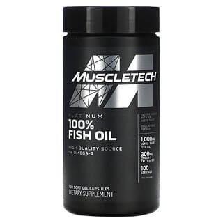 MuscleTech, Huile de poisson Platinum 100 % Oméga, Série Indispensables, 100 capsules à enveloppe molle