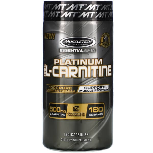 Muscletech, Essential Series, Platinum 100% Carnitine, 500 mg, 180 Capsules