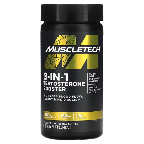 MuscleTech, 3in1 Testosterone Booster, 100 Capsules