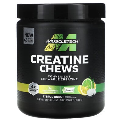 MuscleTech, Creatine Chewables, Bursting Citrus, 3 g, 90 Chewable Tablets (1 g each)