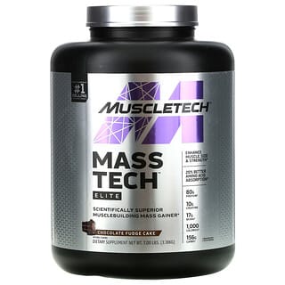 Muscletech, Mass-Tech Elite, Ganhador de Massa para Construção Muscular Cientificamente Superior, Bolo de Chocolate, 3,18 kg (7,00 lb)