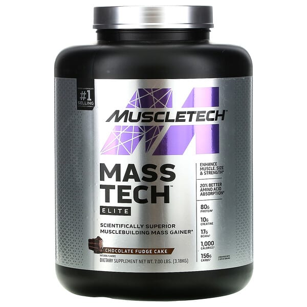 Muscletech, Mass-Tech Elite, Scientifically Superior Musclebuilding Mass Gainer, Chocolate Fudge Cake, 7.00 lb (3.18 kg)