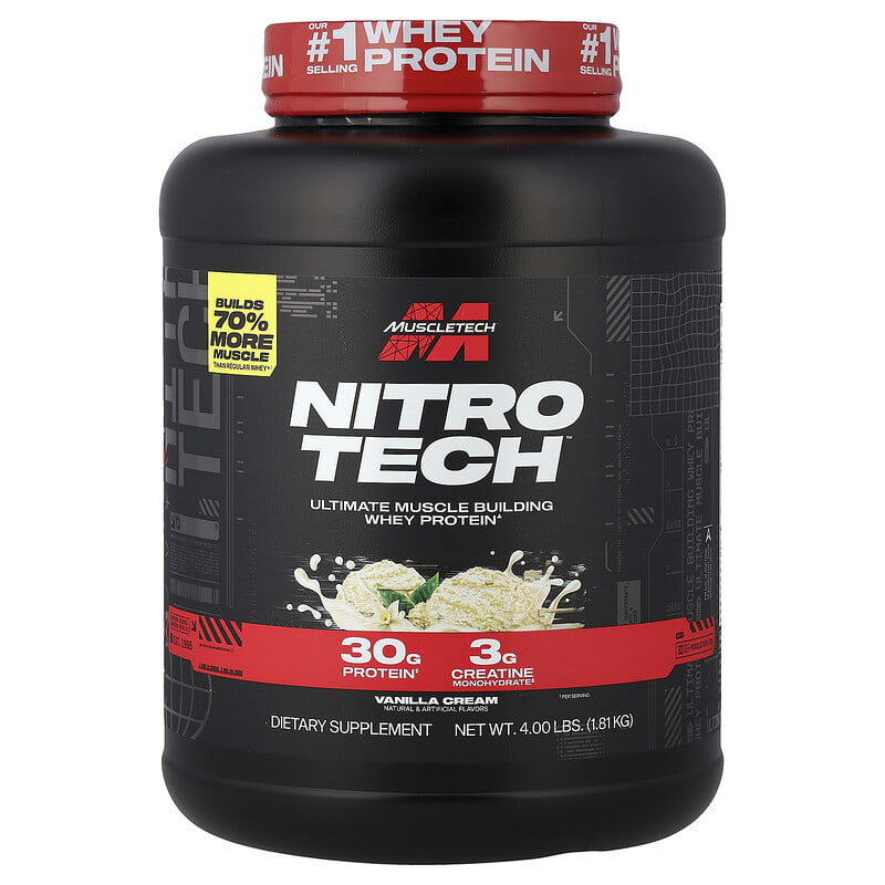 Nitro-Tech™（ニトロテック）ホエイプロテイン、バニラクリーム、1.81 