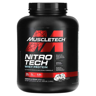 MuscleTech, Nitro Tech, 유청 단백질, 최고의 근육 형성 포뮬라, 쿠키 앤 크림, 1.81kg(4lbs)