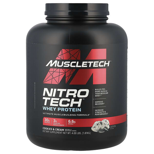 MuscleTech, Nitro-Tech™ Whey Protein, Cookies and Cream, 4 lbs (1.81 kg)