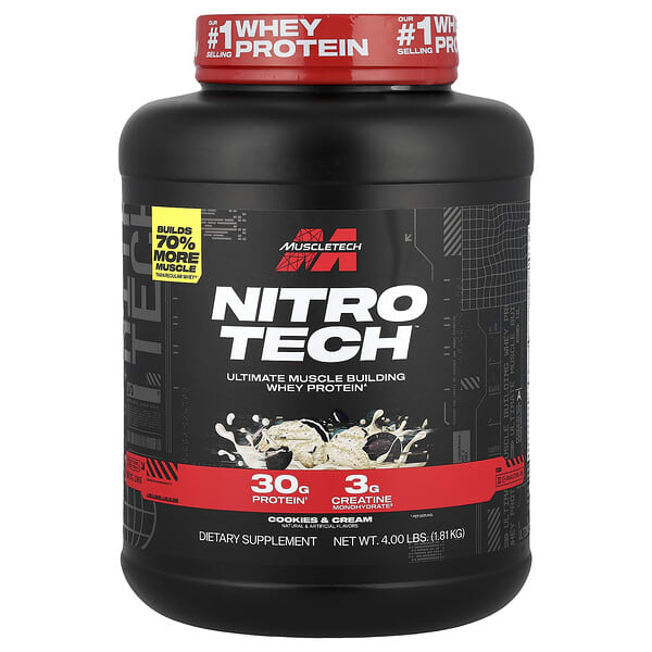 MuscleTech, Nitro-Tech™ Whey Protein, Cookies and Cream, 4 lbs (1.81 kg)