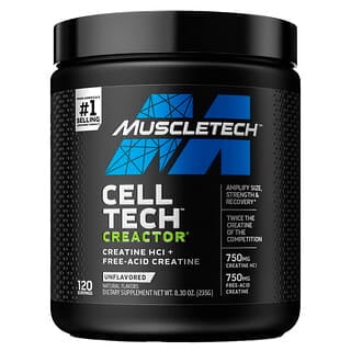 MuscleTech, Cell Tech CREACTOR, Clorhidrato de creatina y creatina ácida libre, Sin sabor, 235 g (8,30 oz)