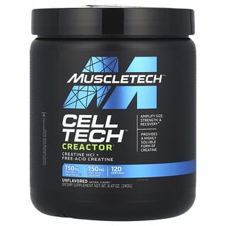 MuscleTech, Cell Tech CREACTOR, гидрохлорид креатина и креатин в свободной форме, без добавок, 235 г (8,30 унции)