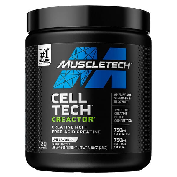 MuscleTech, Cell Tech CREACTOR, Creatine HCl + Free-Acid Creatine, Unflavored, 8.30 oz (235 g)