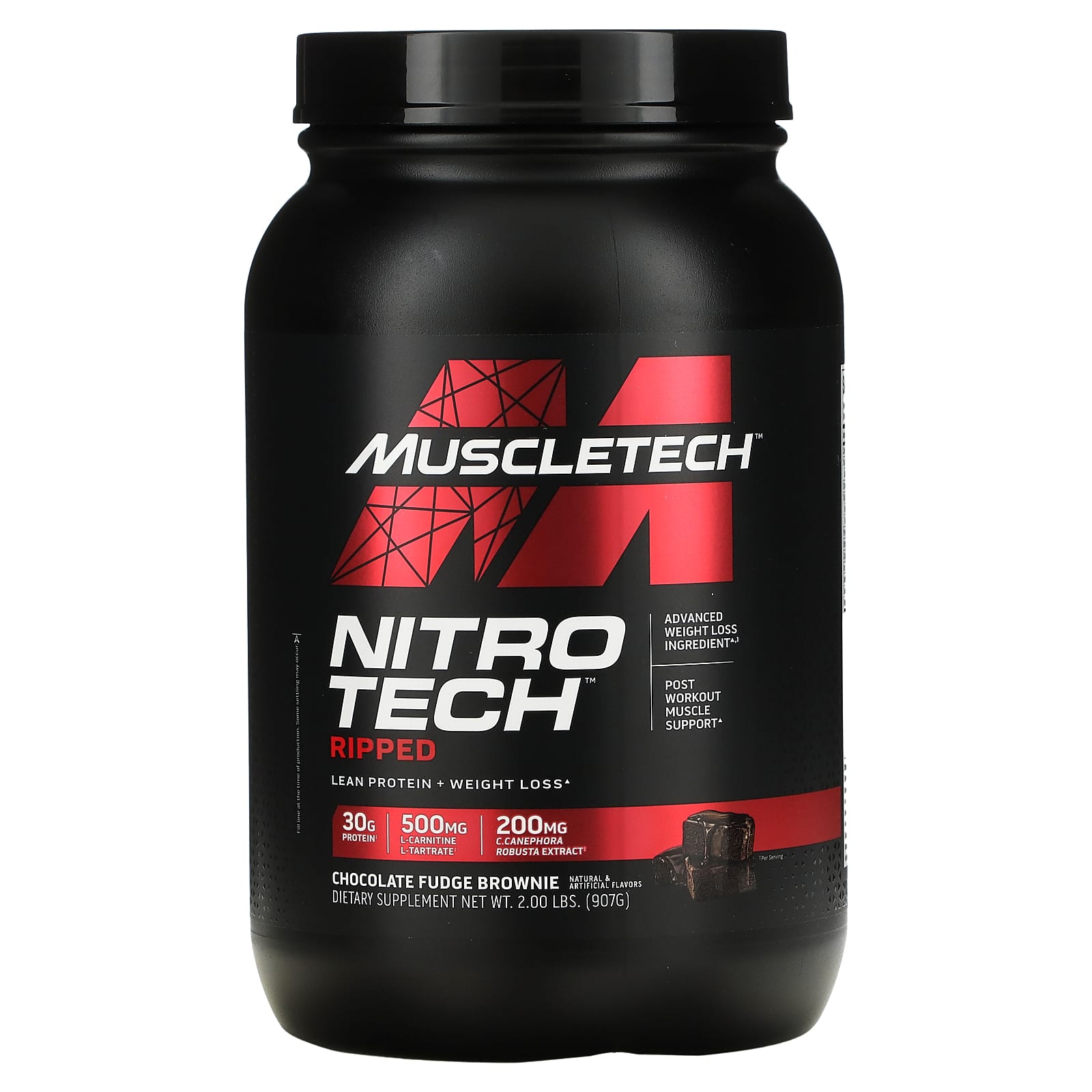 Muscletech, Nitro-Tech（ニトロテック）リップド、究極のタンパク質＋減量成分、チョコレートファッジブラウニー、907g（