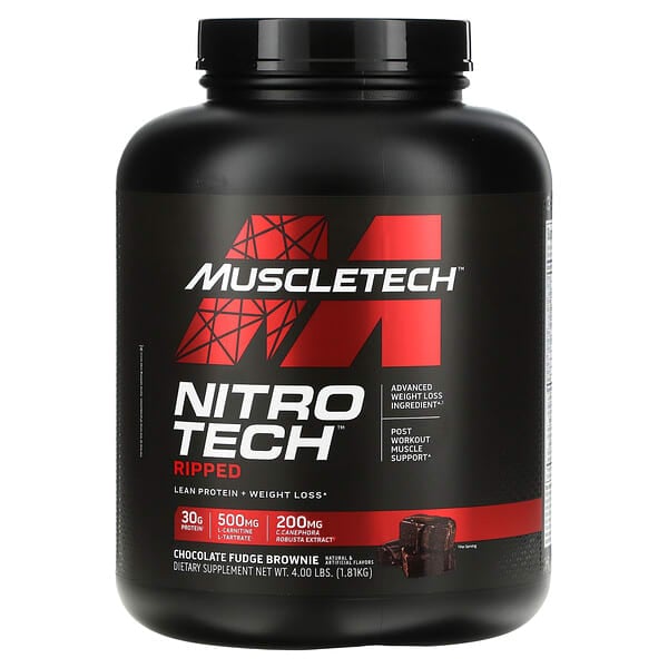 MuscleTech‏, Nitro Tech Ripped، بروتين فائق + تركيبة للتخسيس، كعك حلوى الشيكولاتة، 4 أرطال (1.81 كجم)