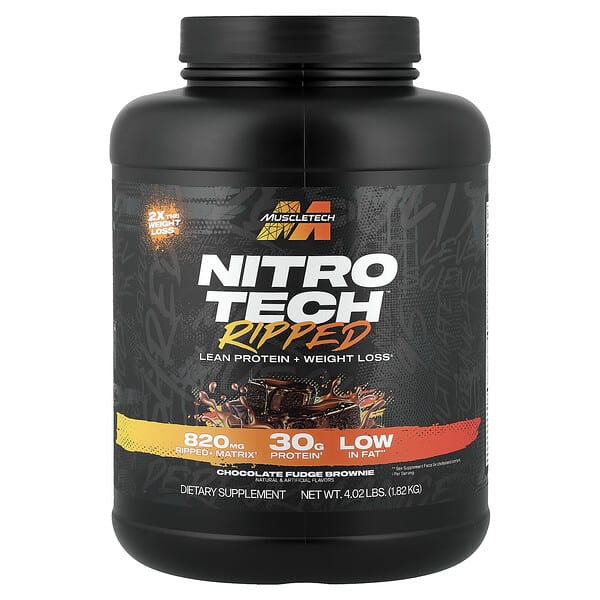 MuscleTech, Nitro Tech Ripped，瘦蛋白 + 輕體，巧克力軟糖布朗尼，4.01 磅（1.82 千克）