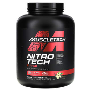 MuscleTech, Nitro-Tech 拉絲線條，高級蛋白質+塑身配方，法式香草漩渦，4 磅（1.81 千克）