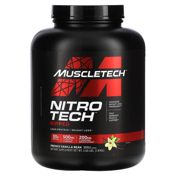 MuscleTech‏, Nitro Tech Ripped، بروتين مطلق + تركيبة لخسارة الوزن، فانيليا فرنسية، 4 رطل (1.81 كجم)