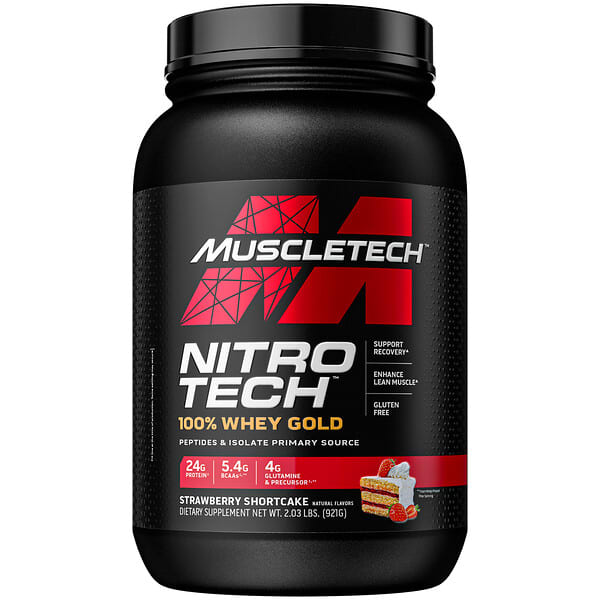 Muscletech, Nitro Tech（ニトロテック）、100％ホエイゴールド、ストロベリーショートケーキ、921g（2.03ポンド）