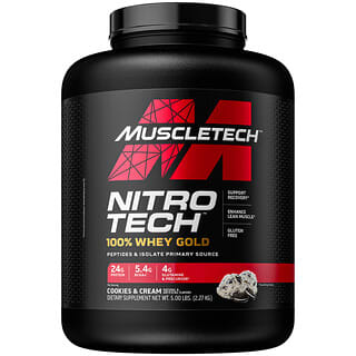Muscletech, Nitro Tech, 100% Whey Gold, Biscoitos e Creme, 2,27 kg (5 lbs)