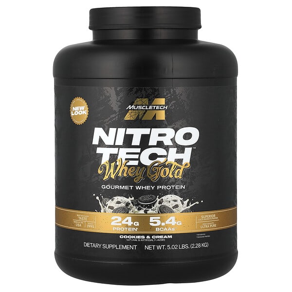 MuscleTech, Nitro-Tech，全乳清黃金，曲奇和奶油，5 磅（2.27 千克）