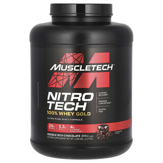 MuscleTech, Nitro Tech, 100% Whey Gold, сывороточный протеин, со вкусом двойного шоколада, 2,27 г (5 фунтов)