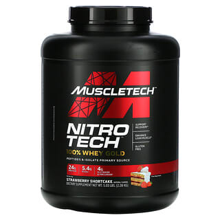 MuscleTech, Nitro Tech, 100% 유청 골드, 스트로베리 쇼트케이크, 2.28kg(5.03lbs)
